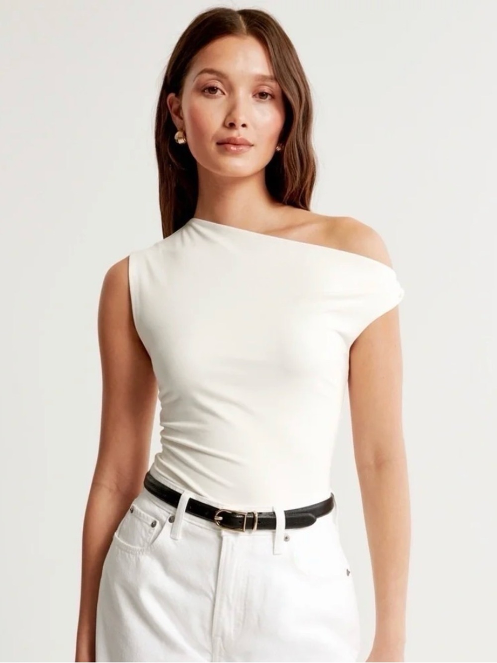 Abercrombie & Fitch Cream One-Shoulder Knot Tank